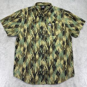 Lurking Class Sketchy Tank Shirt Men XL Green Flame Camouflage Cotton
